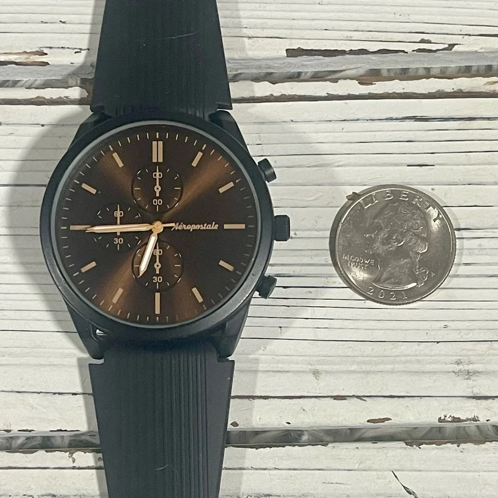 NEW BATTERY Aeropostale Luxury Watch‎ Metallic Brown Chronograph Dial Silicone